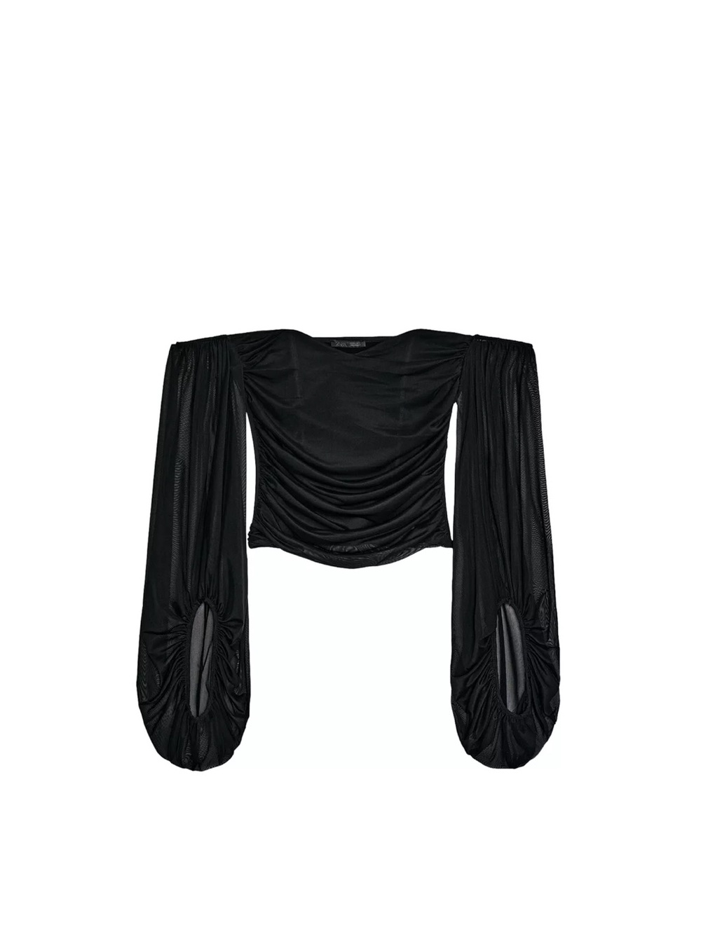 Zara Black Flowy Straight Neck Top